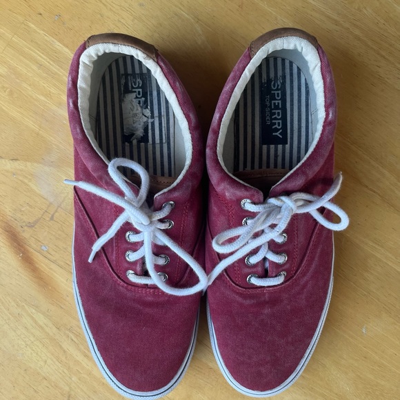 Sperry mens red flat slip on lace up boat shoes sneakers size 10.5 - Picture 7 of 7